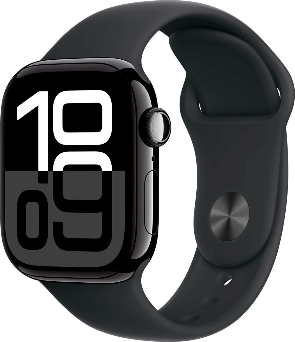 Apple Watch Series 10 42 мм (алюминиевый корпус, черный, спортивный силиконовый ремешок)