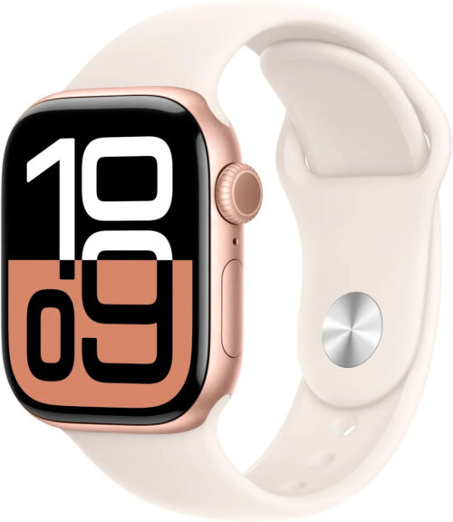 Series 10 Apple Watch Series 10 46 мм (алюминиевый корпус, розовое золото/звездный свет, спортивный силиконовый ремешок)