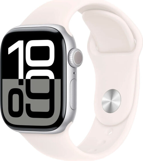 Series 10 Apple Watch Series 10 46 мм (алюминиевый корпус, серебристый/светло-персиковый, спортивный силиконовый ремешок)