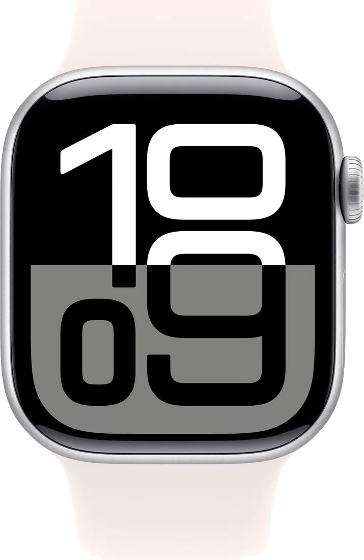 Apple Watch Series 10 46 мм (алюминиевый корпус, серебристый/светло-персиковый, спортивный силиконовый ремешок) — изображение 2