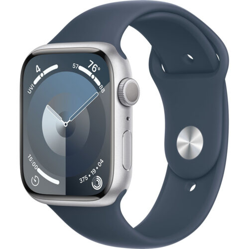 Series 9 Apple Watch Series 9 45 мм (алюминиевый корпус, серебристый/грозовой синий, спортивный силиконовый ремешок M/L)
