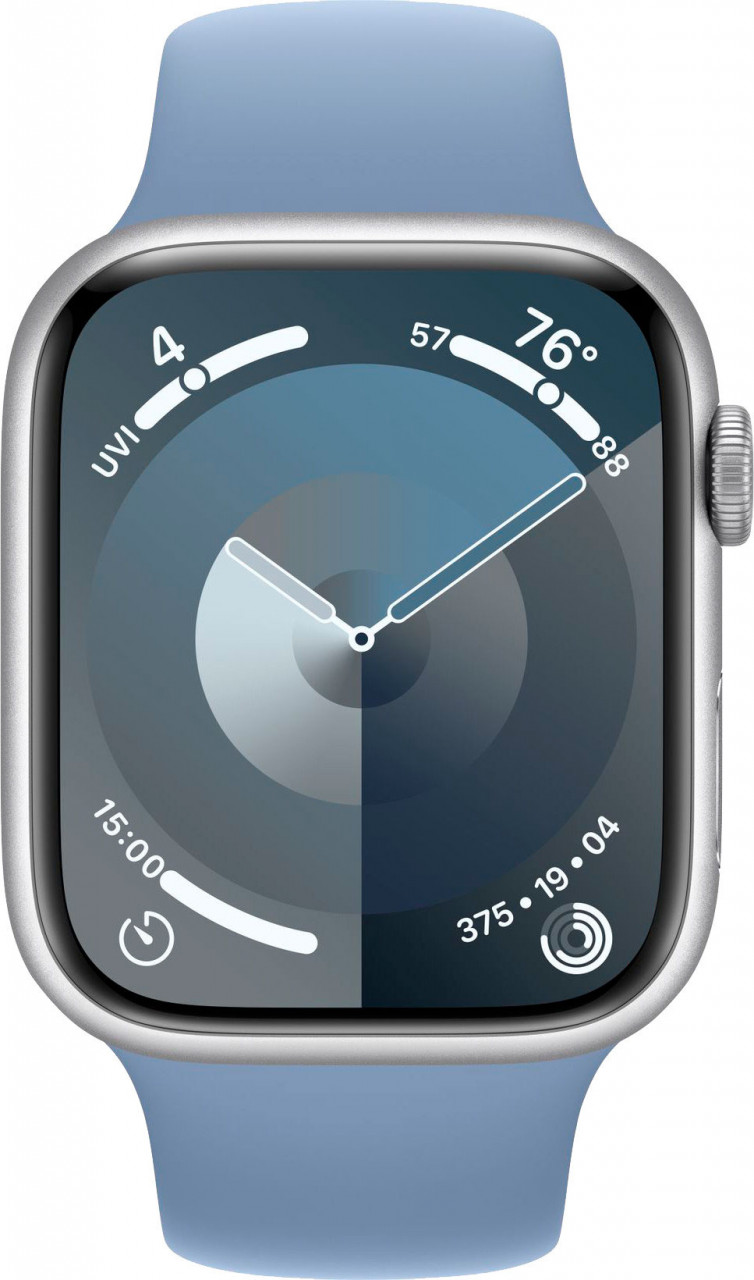 Apple Watch Series 9 45 мм (алюминиевый корпус, серебристый/зимний синий, спортивный силиконовый ремешок M/L) — изображение 2
