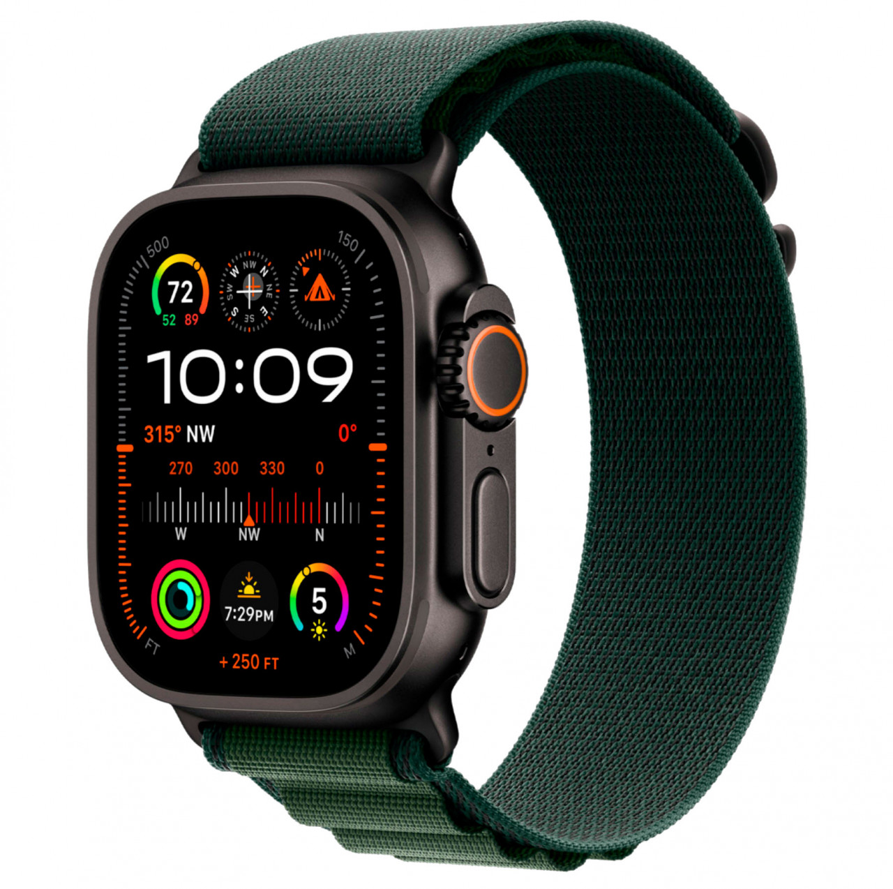Apple Watch Ultra 2 LTE 49 мм (титановый корпус, черный/темно-зеленый, ремешок из полиэстера S)