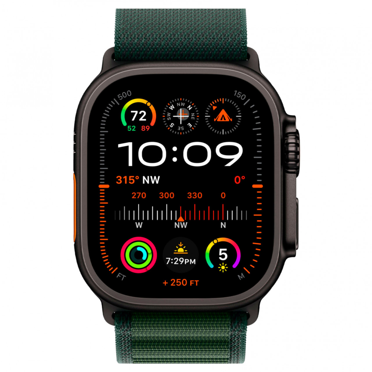 Apple Watch Ultra 2 LTE 49 мм (титановый корпус, черный/темно-зеленый, ремешок из полиэстера S) — изображение 2