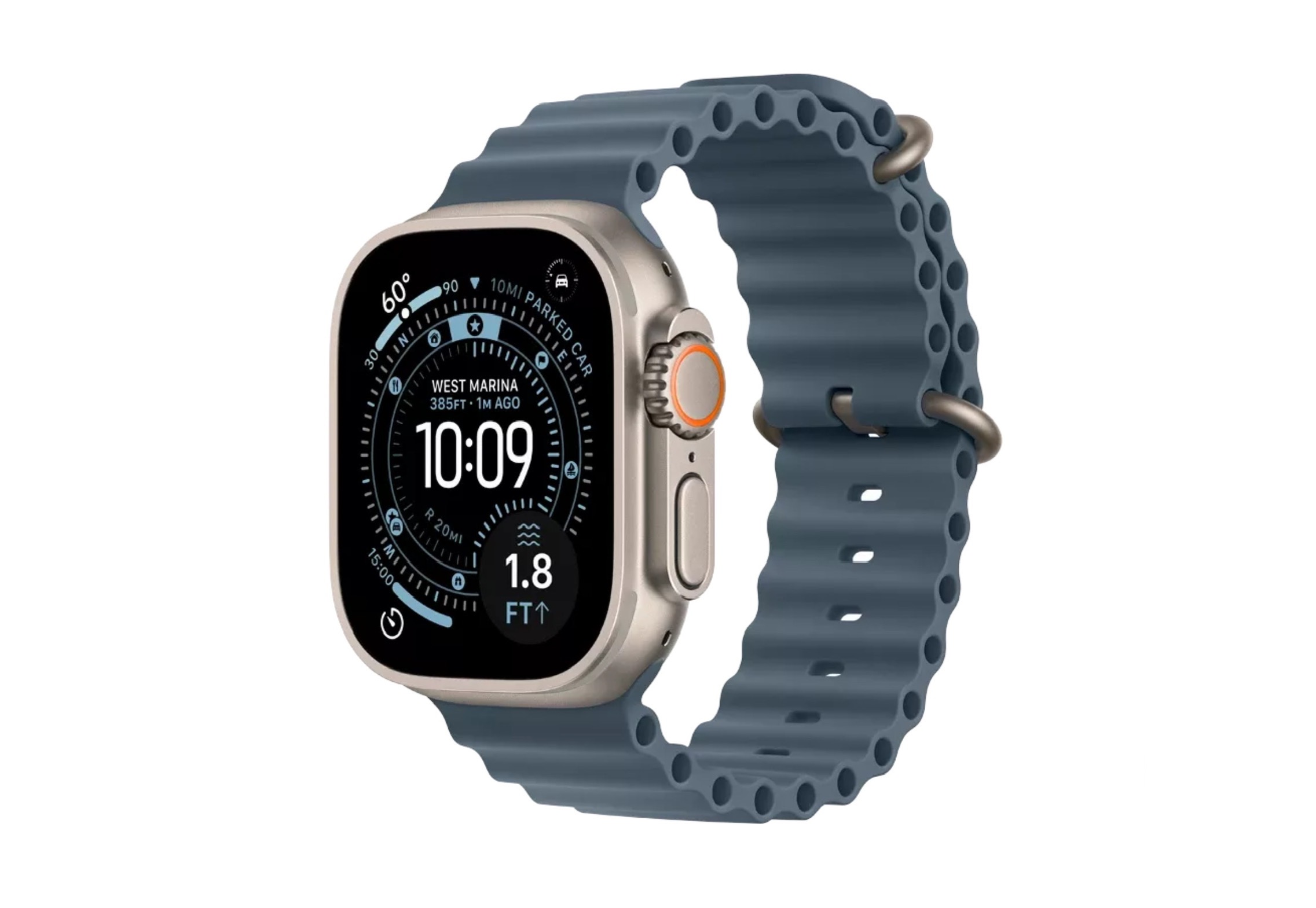 Apple Watch Ultra 3 49 мм (титановый корпус, природный/синий, ремешок из эластомера) размер M — изображение 2