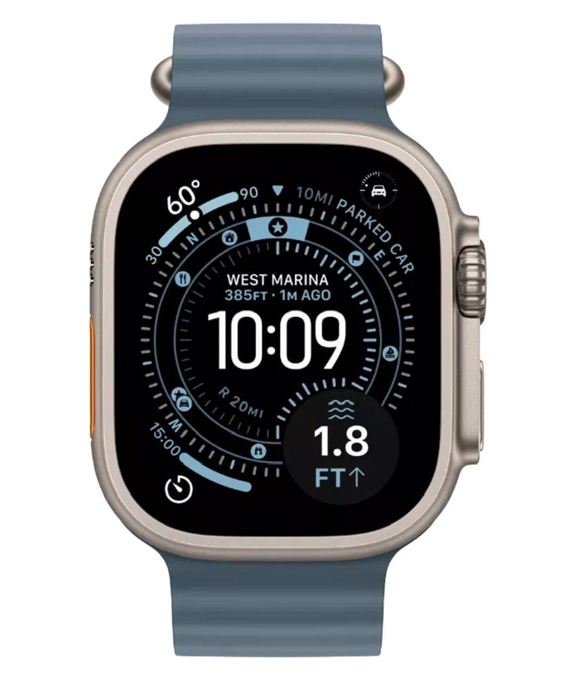 Умные часы Apple Watch Ultra 3 49 мм (титановый корпус, природный/синий, ремешок из эластомера)