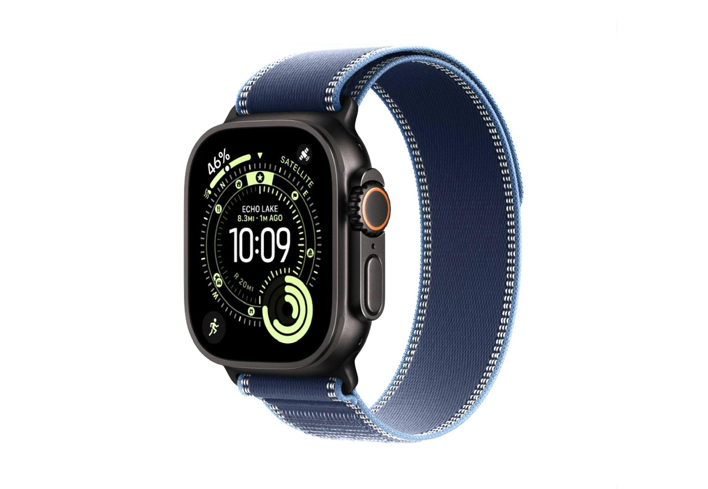 Apple Watch Ultra 3 49 мм (титановый корпус, черный/синий, текстильный ремешок) размер S — изображение 3