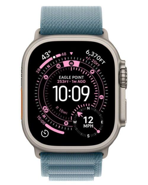 Умные часы Apple Watch Ultra 3 49 мм (титановый корпус, природный/голубой, текстильный ремешок) размер L