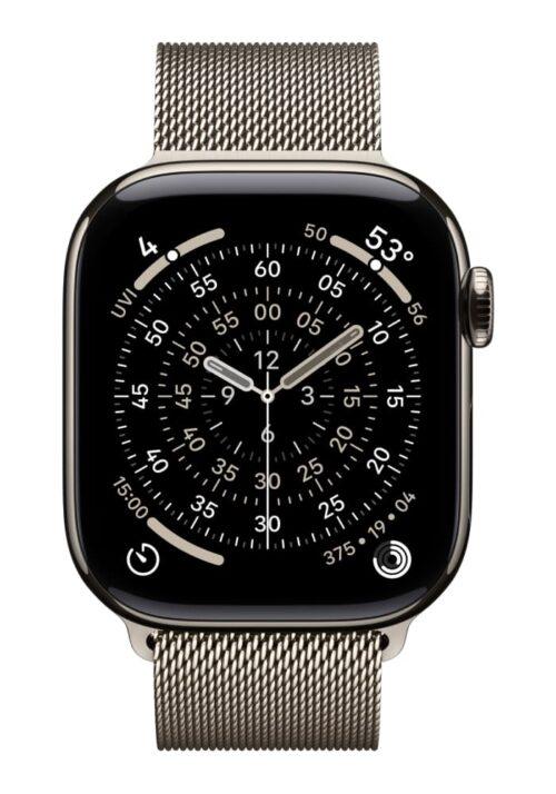 Apple Watch Series 11 46 мм (корпус из титана цвета «Natural» / миланский браслет цвета «Natural» размер S/M) MFCY4