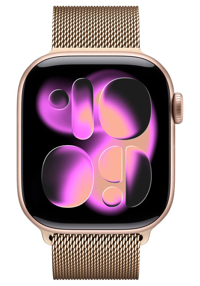 Apple Watch Series 11 42 мм (корпус из алюминия цвета «розовое золото»/миланский браслет золотого цвета) MGJ04