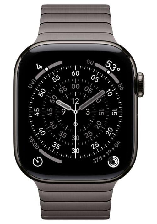 Apple Watch Series 11 42 мм (корпус из титана чёрного цвета/ браслет Link тёмно-серого цвета) MXMD3