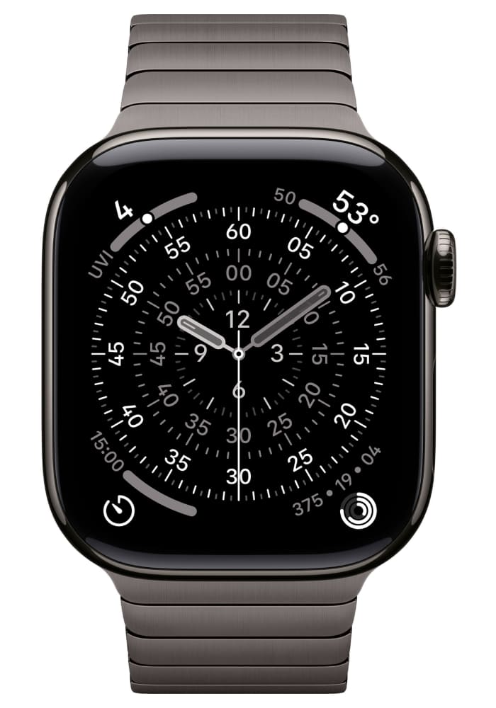 Apple Watch Series 11 42 мм (корпус из титана чёрного цвета/ браслет Link тёмно-серого цвета) без LTE MXMD3