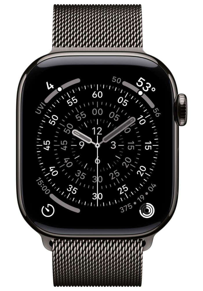Apple Watch Series 11 42 мм (корпус из титана чёрного цвета/ миланский браслет тёмно-серого цвета) без LTE MF8U4