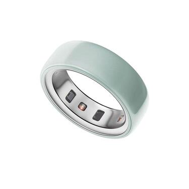 White smart ring with an inner sensor array for health tracking.