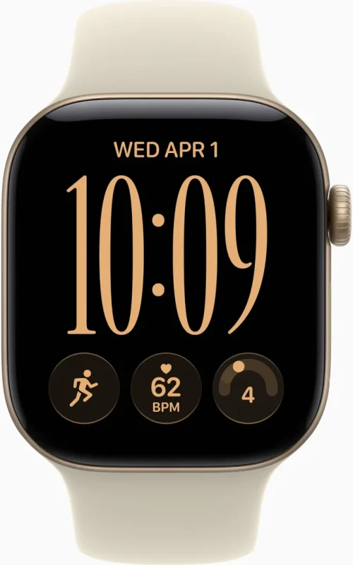 Умные часы Apple Watch Series 12 42 мм (алюминиевый корпус, светло-золотой/песочный, спортивный силиконовый ремешок S/M) MJED4