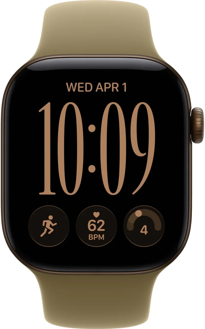Умные часы Apple Watch Series 12 42 мм (алюминиевый корпус, темная бронза/оливковый, спортивный силиконовый ремешок S/M) MJEF4