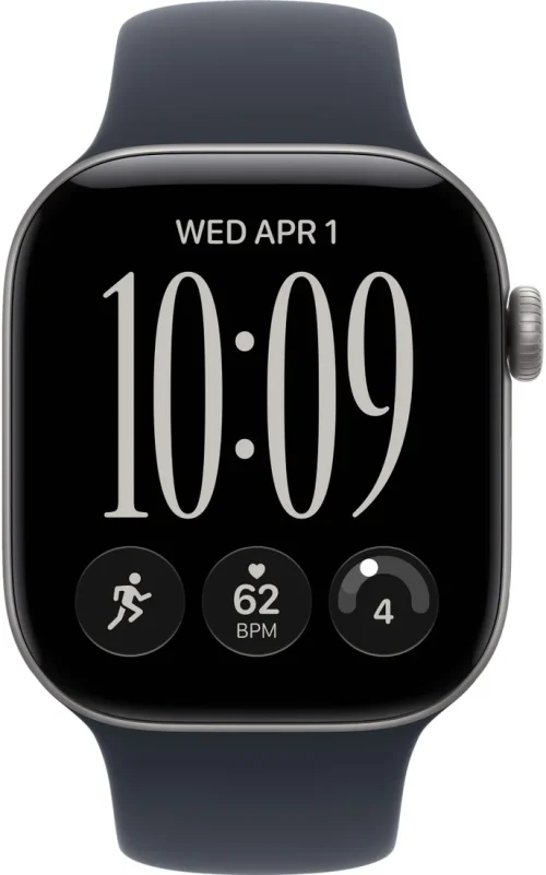 Умные часы Apple Watch Series 12 42 мм (алюминиевый корпус, серый космос/темно-синий, спортивный силиконовый ремешок S/M) MJE74